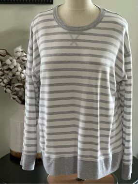 Workshop Republic Clothing Striped Crewneck in Gray and White -XL